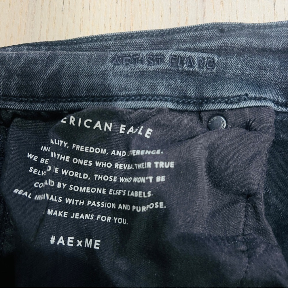 American eagle artist flare next level stretch dark wash denim jeans 14 long - Picture 2 of 16